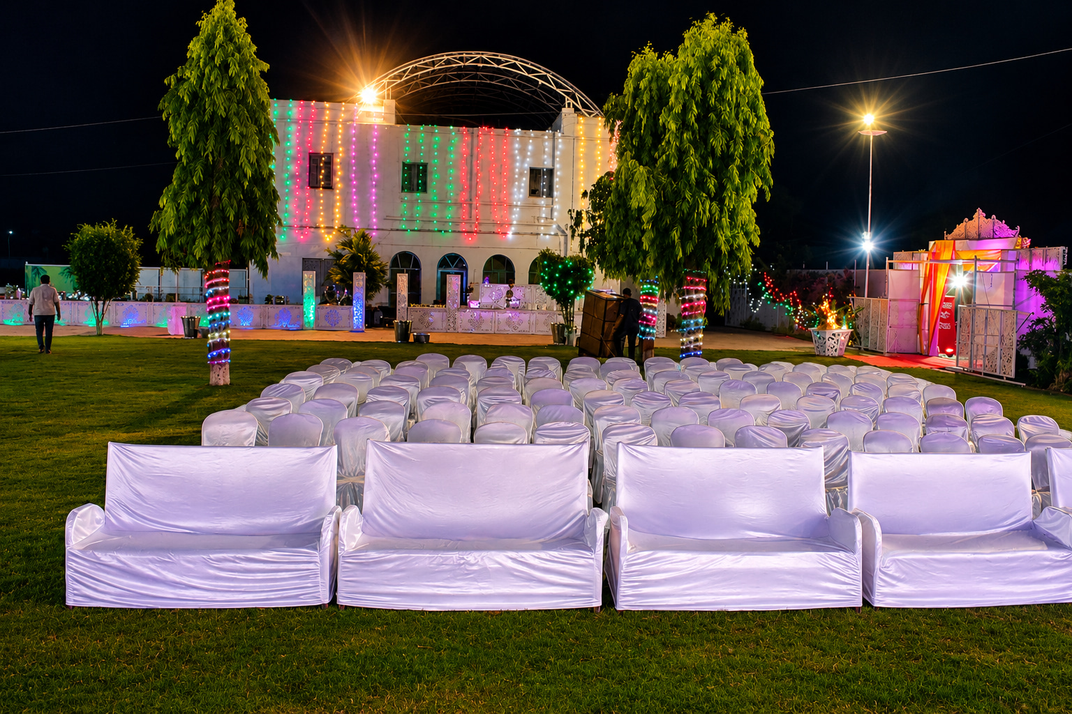 Festive Outdoor Wedding Celebration at Night