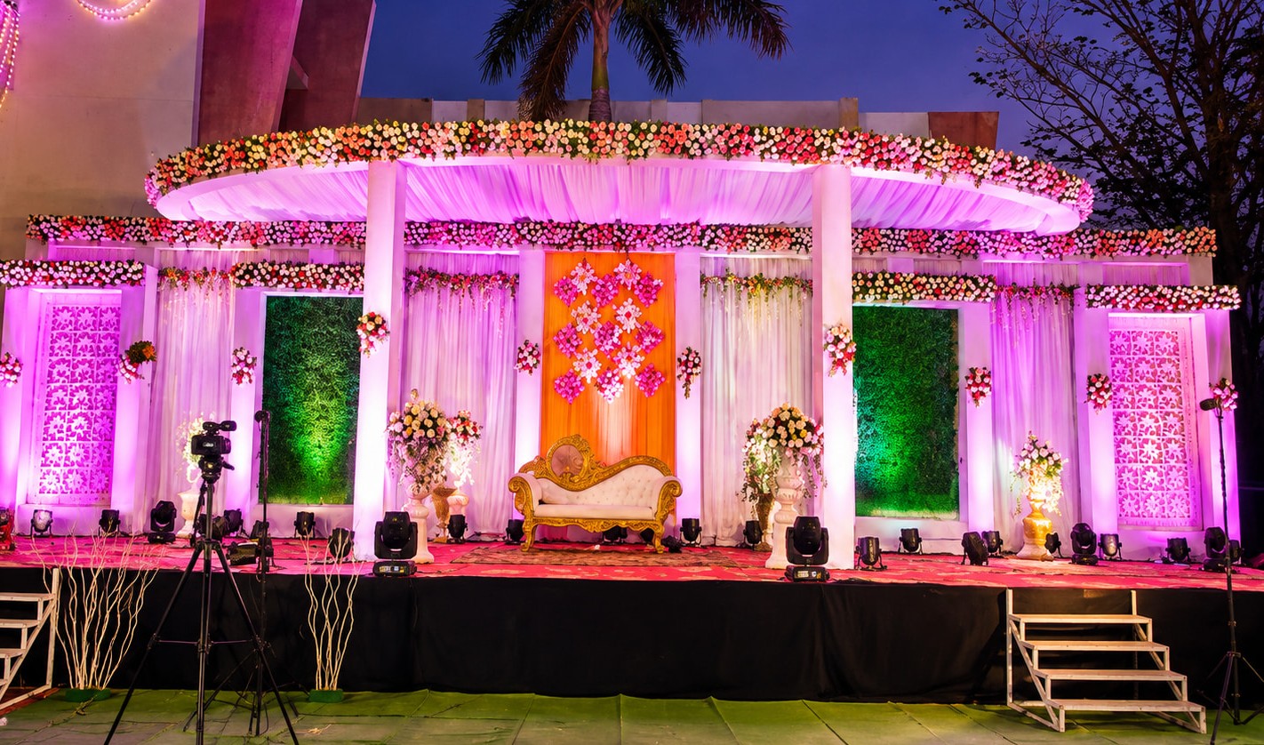 Reception Stage Floral Decor at Night