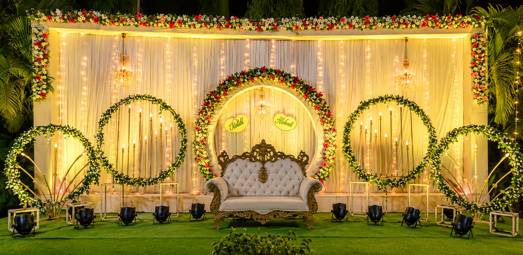 Reception Stage Setup at Night