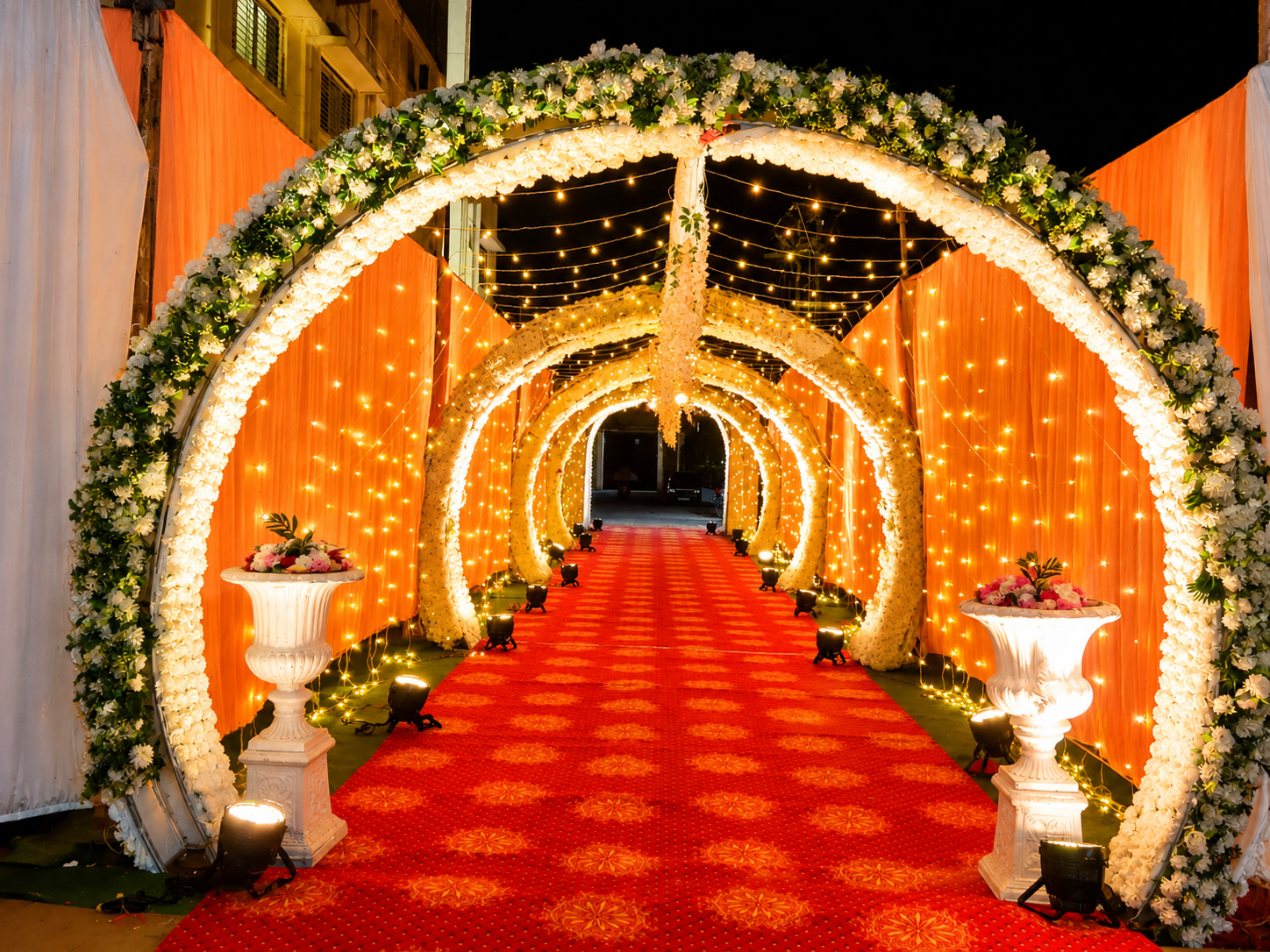 Floral Arch Entrance at Night