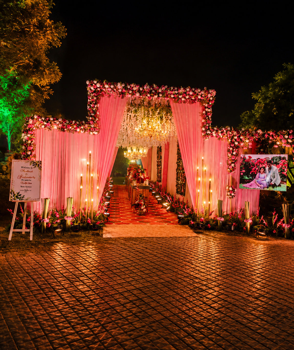 Lavish Pink-Glow Wedding Entrance