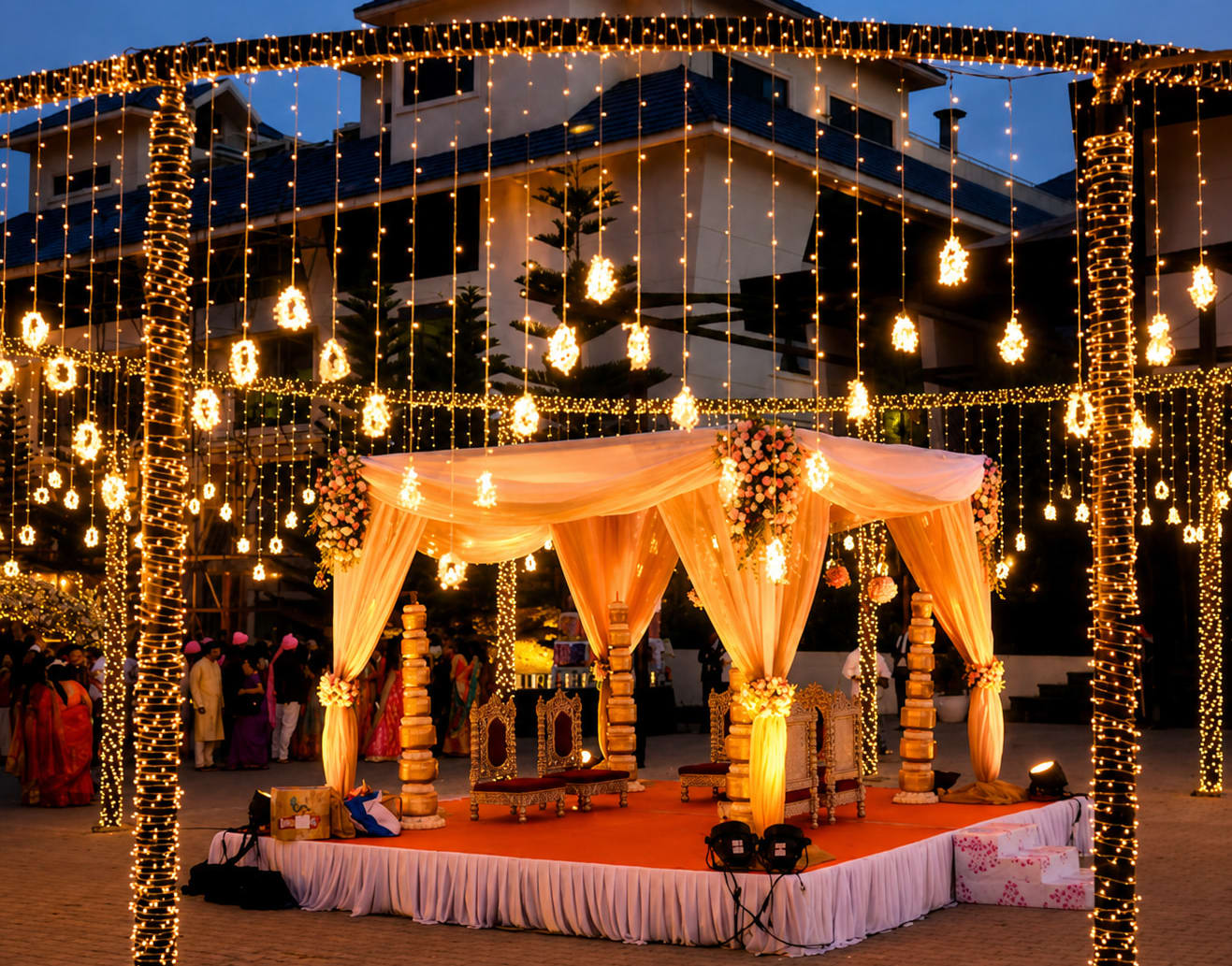 Twilight Wedding Mandap Under Fairy Lights
