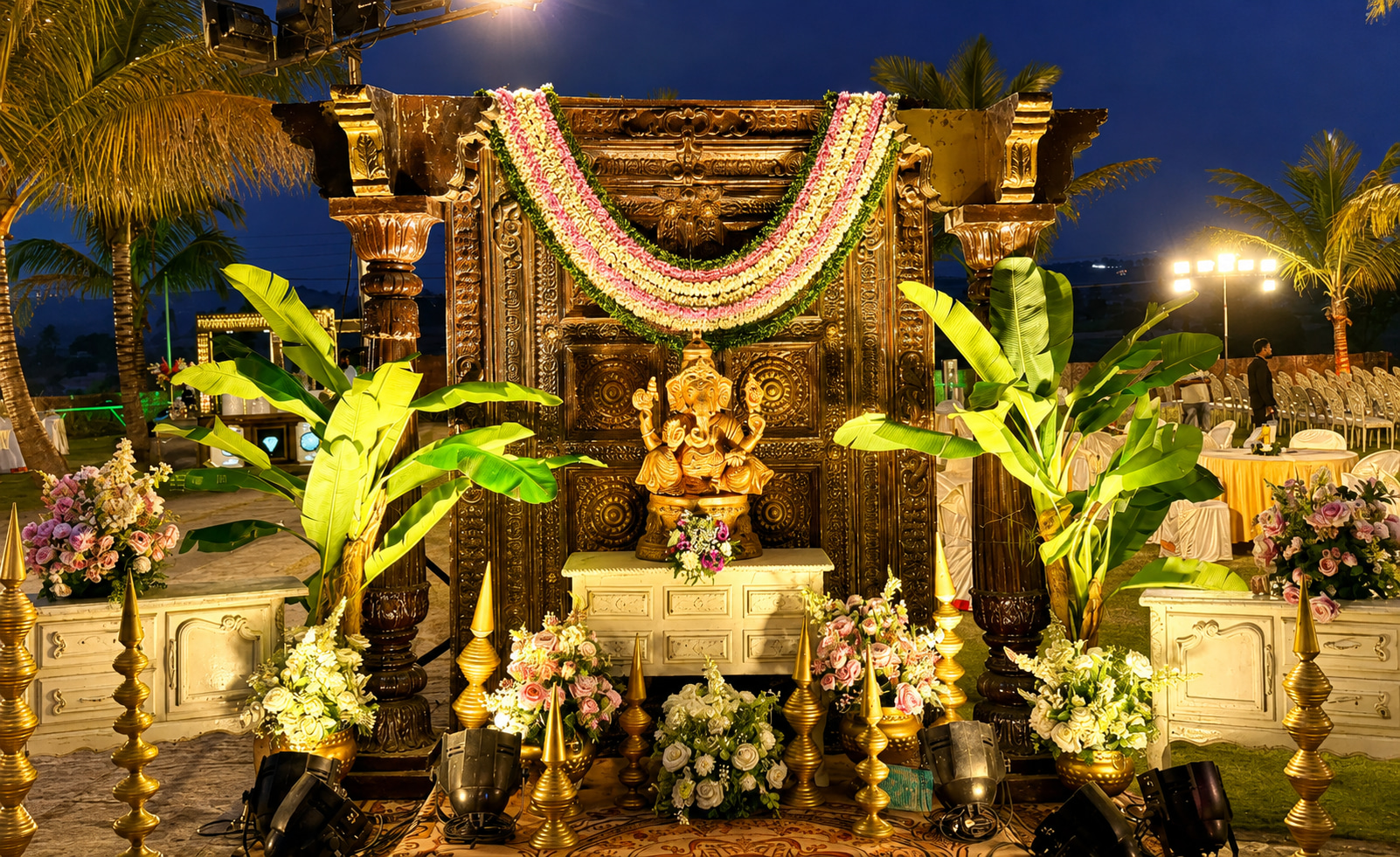 Golden Ganesha Mandap at Dusk